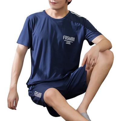 2021 Férfi nyári pamut pizsama rövid ujjú felső rövidnadrág pizsama szett nagy méretű férfi hálóruha Alkalmi nyomott otthoni szabadidő öltöny