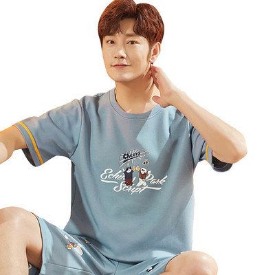 2021 Férfi nyári pamut pizsama rövid ujjú felső rövidnadrág pizsama szett nagy méretű férfi hálóruha Alkalmi nyomott otthoni szabadidő öltöny