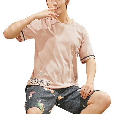 2021 Férfi nyári pamut pizsama rövid ujjú felső rövidnadrág pizsama szett nagy méretű férfi hálóruha Alkalmi nyomott otthoni szabadidő öltöny