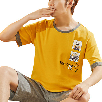 2021 Férfi nyári pamut pizsama rövid ujjú felső rövidnadrág pizsama szett nagy méretű férfi hálóruha Alkalmi nyomott otthoni szabadidő öltöny