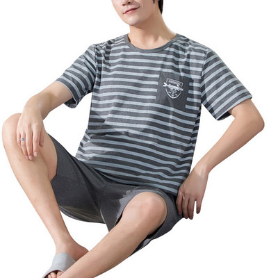 2021 Férfi nyári pamut pizsama rövid ujjú felső rövidnadrág pizsama szett nagy méretű férfi hálóruha Alkalmi nyomott otthoni szabadidő öltöny