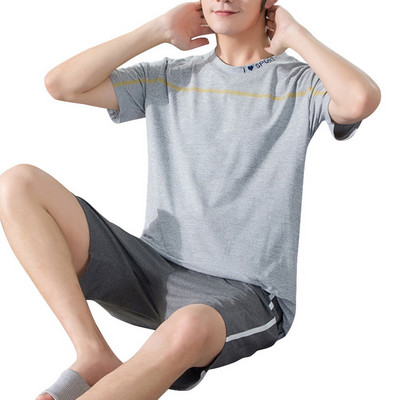 2021 Férfi nyári pamut pizsama rövid ujjú felső rövidnadrág pizsama szett nagy méretű férfi hálóruha Alkalmi nyomott otthoni szabadidő öltöny