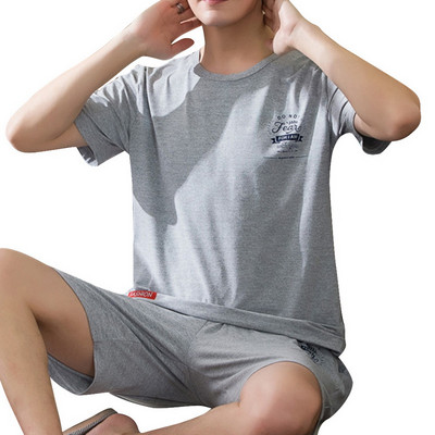 2021 Férfi nyári pamut pizsama rövid ujjú felső rövidnadrág pizsama szett nagy méretű férfi hálóruha Alkalmi nyomott otthoni szabadidő öltöny