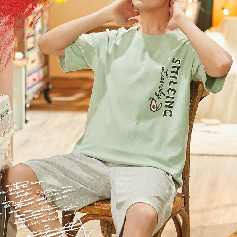 2021 Férfi nyári pamut pizsama rövid ujjú felső rövidnadrág pizsama szett nagy méretű férfi hálóruha Alkalmi nyomott otthoni szabadidő öltöny