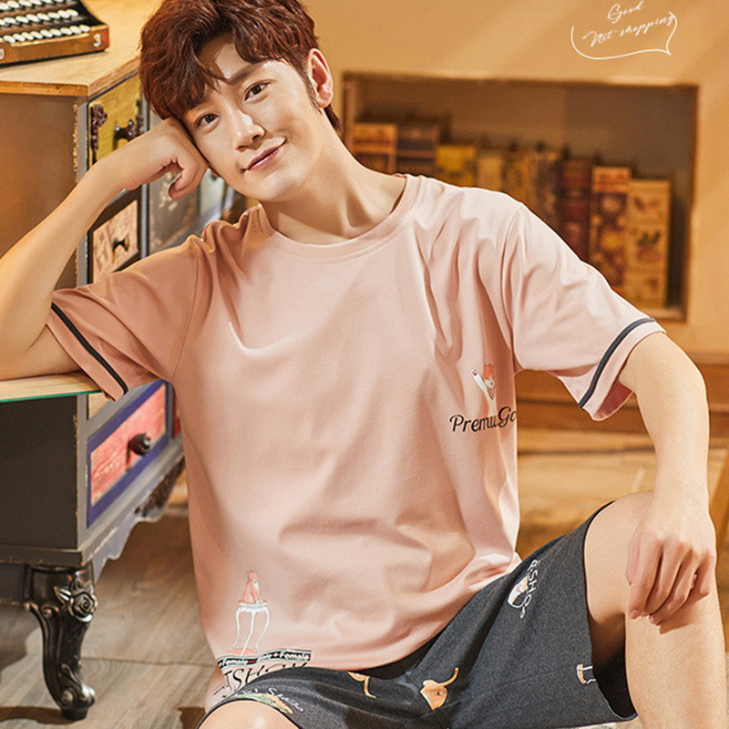 2021 Férfi nyári pamut pizsama rövid ujjú felső rövidnadrág pizsama szett nagy méretű férfi hálóruha Alkalmi nyomott otthoni szabadidő öltöny