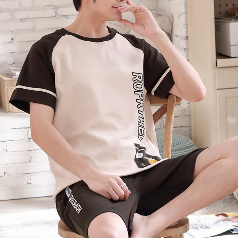 2021 Férfi nyári pamut pizsama rövid ujjú felső rövidnadrág pizsama szett nagy méretű férfi hálóruha Alkalmi nyomott otthoni szabadidő öltöny