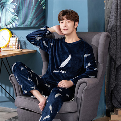 Őszi téli vastag meleg flanel pizsama szett Férfi hosszú ujjú férfi szabadidő bő otthoni ruha Őszi laza férfi hálóruha felső