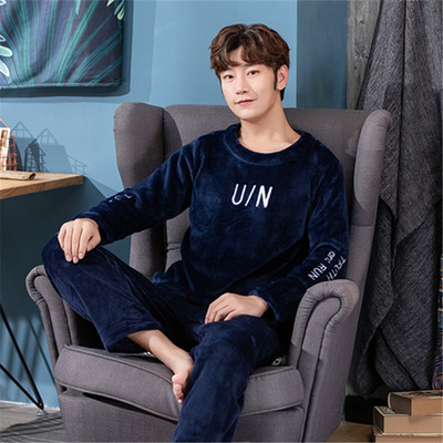 Őszi téli vastag meleg flanel pizsama szett Férfi hosszú ujjú férfi szabadidő bő otthoni ruha Őszi laza férfi hálóruha felső