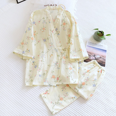 Pijama de damă, fire de bumbac 100%, îmbrăcăminte de acasă pentru femei, costum de pijama, ocazional, imprimat floral, 2 buc.