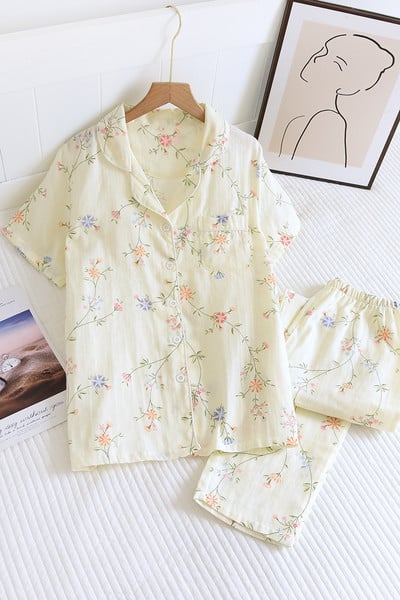 Női pizsama, 100% pamut fonal, női háziruha pizsamaöltöny, alkalmi, virágmintás, 2 db.