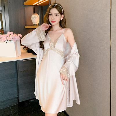 Sieviešu guļamveļa halāta komplekts Sexy Mežģīņu Kimono Naktskrekls Naktsveļa Uzvalks Vasaras Ikdienas Satīna Peldmētelis Kleita Mājas Kleita Atpūtas apģērbs