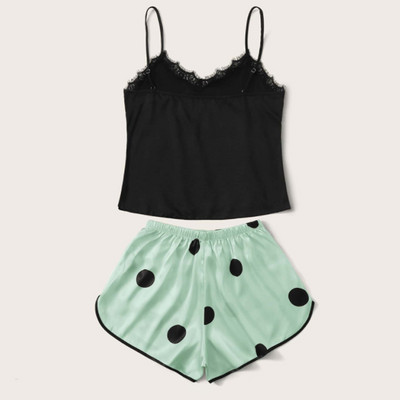 XL-4XL Sieviešu brīvs vasaras pidžamas komplekts Sexy Sling Top & Polka Dot Šorti 2GB Naktsveļa Plāns Intīms Gulēšanas apģērbs Mežģīņu apdare Mājas apģērbs
