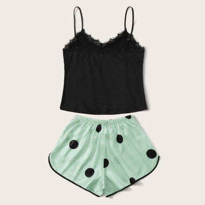 XL-4XL Naiste avara suvepidžaamakomplekt Seksikas Sling Top&Polka Dot Shorts 2 TK Öörõivad Õhukesed intiimsed magamisriided Pitsääristusega koduriided