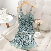 Komplet satenskih pidžama Ženska spavaćica Seksi majica s naramenicama i kratke hlače Kućna odjeća Ljetna odjeća za spavanje Čipka 2 kom. Salonska odjeća Intimno donje rublje