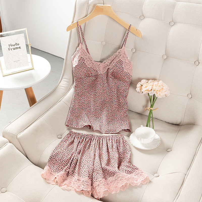 Komplet satenskih pidžama Ženska spavaćica Seksi majica s naramenicama i kratke hlače Kućna odjeća Ljetna odjeća za spavanje Čipka 2 kom. Salonska odjeća Intimno donje rublje