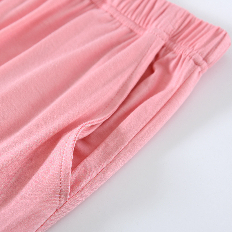 Ljetne modalne ženske pidžame s V-izrezom i kratkim rukavima Jednobojne kratke hlače s V-izrezom do teleće hlače Pidžame Tanke pidžame Mujer Kompleti od 2 komada