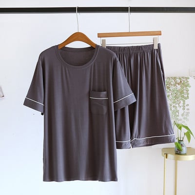 Meeste suvised pidžaamad, lahtised, ümara kaelusega, lihtsad vabaaja meeste pidžaama lühikesed varrukad + lühikesed püksid küljetaskutega kodurõivaste ülikond