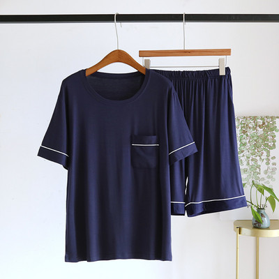 Meeste suvised pidžaamad, lahtised, ümara kaelusega, lihtsad vabaaja meeste pidžaama lühikesed varrukad + lühikesed püksid küljetaskutega kodurõivaste ülikond