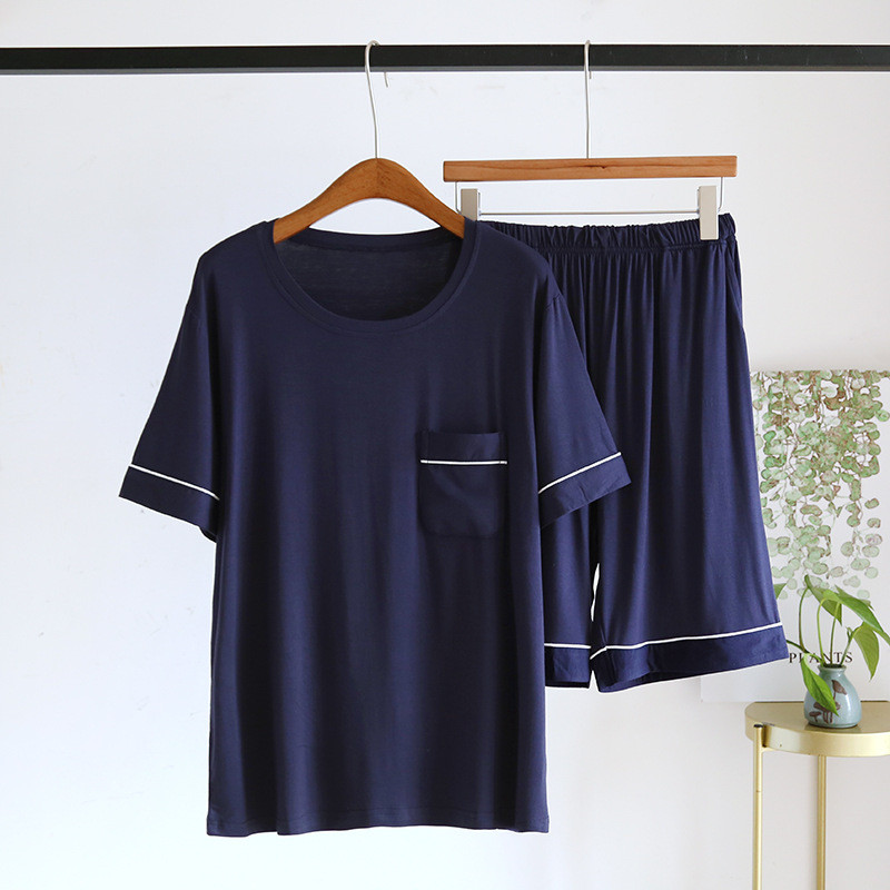 Meeste suvised pidžaamad, lahtised, ümara kaelusega, lihtsad vabaaja meeste pidžaama lühikesed varrukad + lühikesed püksid küljetaskutega kodurõivaste ülikond
