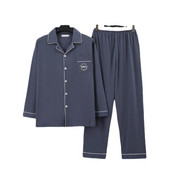 Atloks pogas Vīriešu pidžamas komplekts rudens ziemas brīvlaiks elastīgs viduklis Vīriešu naktsveļa Kokvilnas vīriešu piedurkņu naktsveļa augšdaļa garās bikses