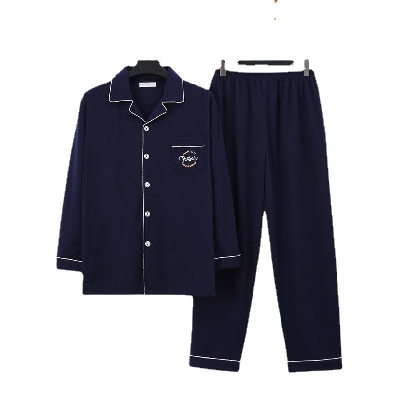 Atloks pogas Vīriešu pidžamas komplekts rudens ziemas brīvlaiks elastīgs viduklis Vīriešu naktsveļa Kokvilnas vīriešu piedurkņu naktsveļa augšdaļa garās bikses