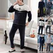 Vīriešu četri gadalaiki modes brīvā laika pavadīšanai mīksts mājas vienkrāsains krekls bikses pidžamas komplekts mājas apkalpošanai divdaļīgs komplekts garš vilna silts