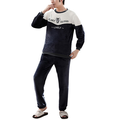 Vīriešu četri gadalaiki modes brīvā laika pavadīšanai mīksts mājas vienkrāsains krekls bikses pidžamas komplekts mājas apkalpošanai divdaļīgs komplekts garš vilna silts