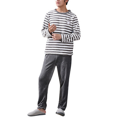 Vīriešu četri gadalaiki modes brīvā laika pavadīšanai mīksts mājas vienkrāsains krekls bikses pidžamas komplekts mājas apkalpošanai divdaļīgs komplekts garš vilna silts