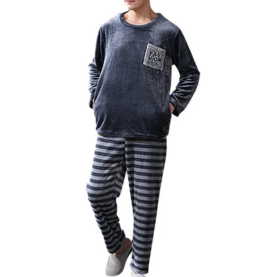 Vīriešu četri gadalaiki modes brīvā laika pavadīšanai mīksts mājas vienkrāsains krekls bikses pidžamas komplekts mājas apkalpošanai divdaļīgs komplekts garš vilna silts