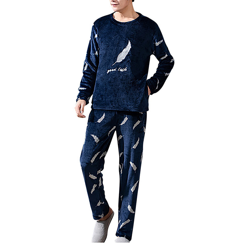 Vīriešu četri gadalaiki modes brīvā laika pavadīšanai mīksts mājas vienkrāsains krekls bikses pidžamas komplekts mājas apkalpošanai divdaļīgs komplekts garš vilna silts