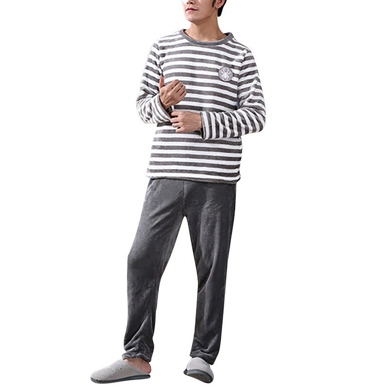 Vīriešu četri gadalaiki modes brīvā laika pavadīšanai mīksts mājas vienkrāsains krekls bikses pidžamas komplekts mājas apkalpošanai divdaļīgs komplekts garš vilna silts