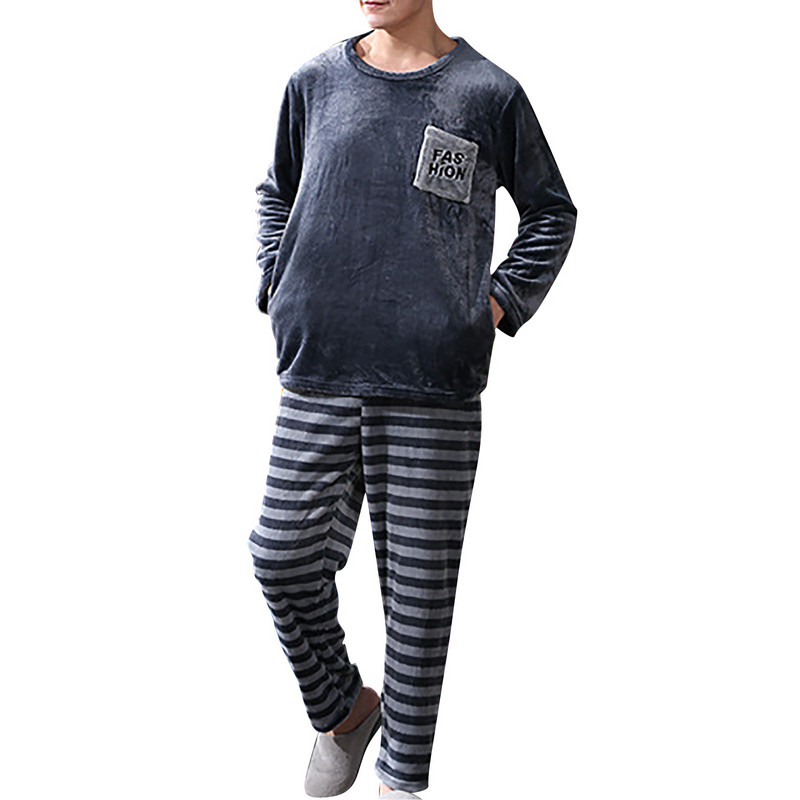 Vīriešu četri gadalaiki modes brīvā laika pavadīšanai mīksts mājas vienkrāsains krekls bikses pidžamas komplekts mājas apkalpošanai divdaļīgs komplekts garš vilna silts