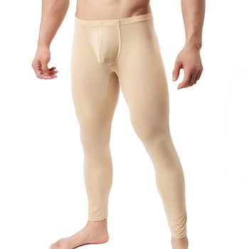 Мъжки секси дълги панталони Ice Silk Ultra-thin Penis Pouch Leggings Бельо Мъжки домашни прозрачни холни панталони Спално облекло