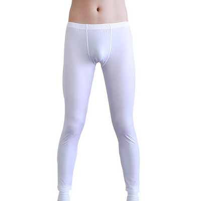 Мъжки секси дълги панталони Ice Silk Ultra-thin Penis Pouch Leggings Бельо Мъжки домашни прозрачни холни панталони Спално облекло