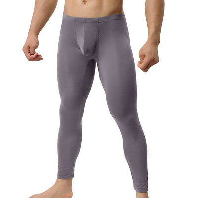 Мъжки секси дълги панталони Ice Silk Ultra-thin Penis Pouch Leggings Бельо Мъжки домашни прозрачни холни панталони Спално облекло