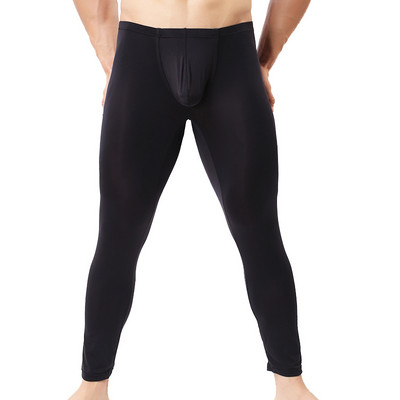 Мъжки секси дълги панталони Ice Silk Ultra-thin Penis Pouch Leggings Бельо Мъжки домашни прозрачни холни панталони Спално облекло