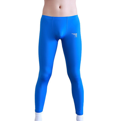 Мъжки секси дълги панталони Ice Silk Ultra-thin Penis Pouch Leggings Бельо Мъжки домашни прозрачни холни панталони Спално облекло