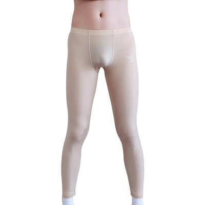 Мъжки секси дълги панталони Ice Silk Ultra-thin Penis Pouch Leggings Бельо Мъжки домашни прозрачни холни панталони Спално облекло