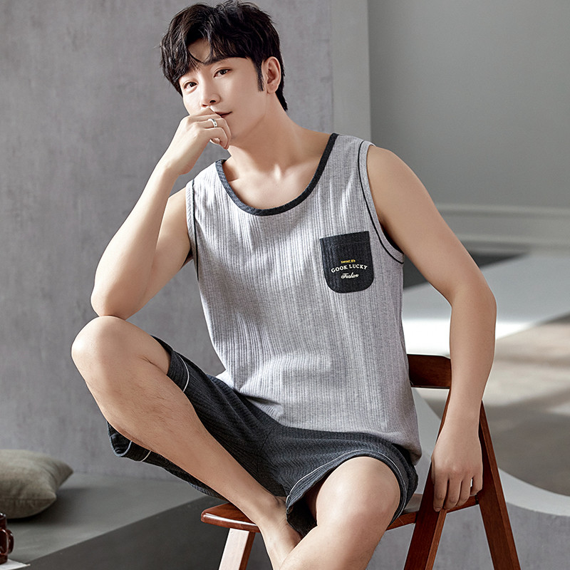 Vīriešu pidžamu komplekti L-XXXXL vasaras veste pidžamu komplekts rūtaini guļamveļa tīras kokvilnas pidžamas vīriešiem īsās augšas biksēs brīvajam laikam