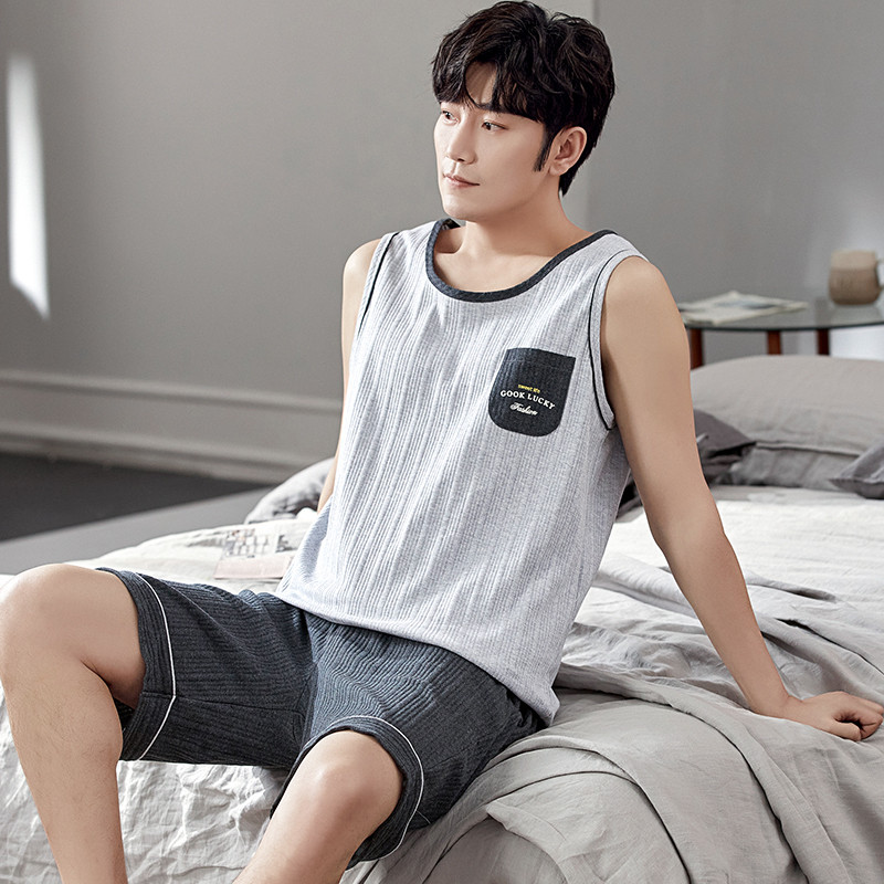 Vīriešu pidžamu komplekti L-XXXXL vasaras veste pidžamu komplekts rūtaini guļamveļa tīras kokvilnas pidžamas vīriešiem īsās augšas biksēs brīvajam laikam