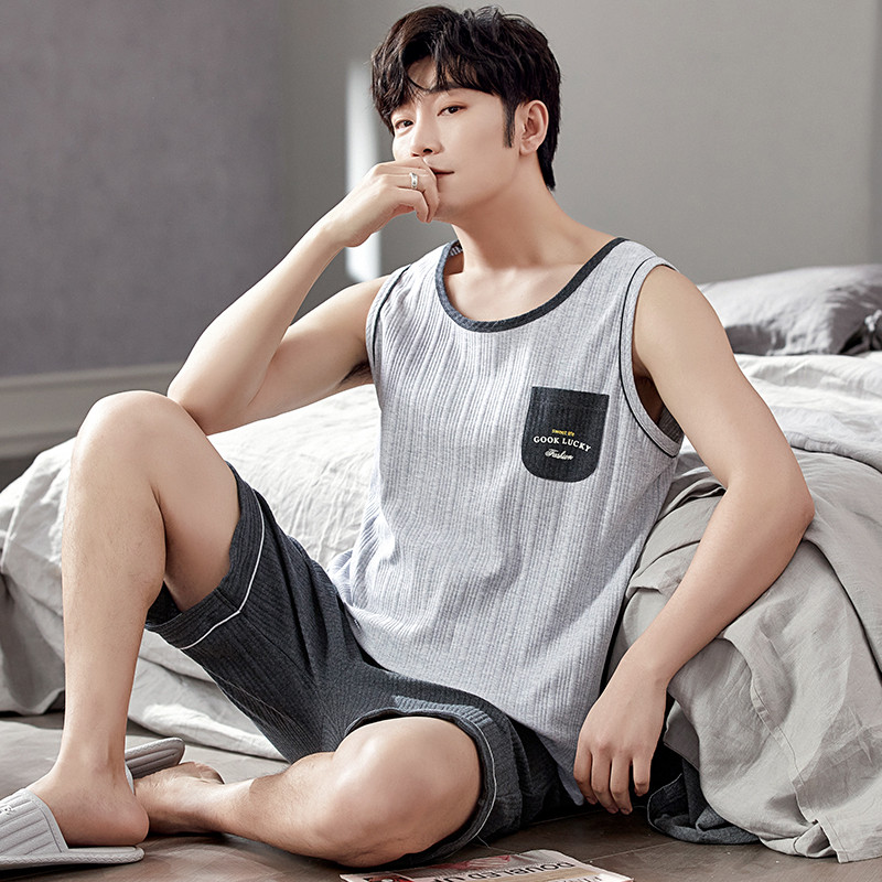 Vīriešu pidžamu komplekti L-XXXXL vasaras veste pidžamu komplekts rūtaini guļamveļa tīras kokvilnas pidžamas vīriešiem īsās augšas biksēs brīvajam laikam