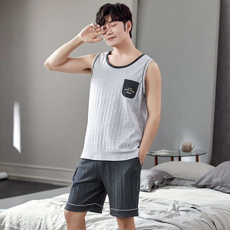 Vīriešu pidžamu komplekti L-XXXXL vasaras veste pidžamu komplekts rūtaini guļamveļa tīras kokvilnas pidžamas vīriešiem īsās augšas biksēs brīvajam laikam