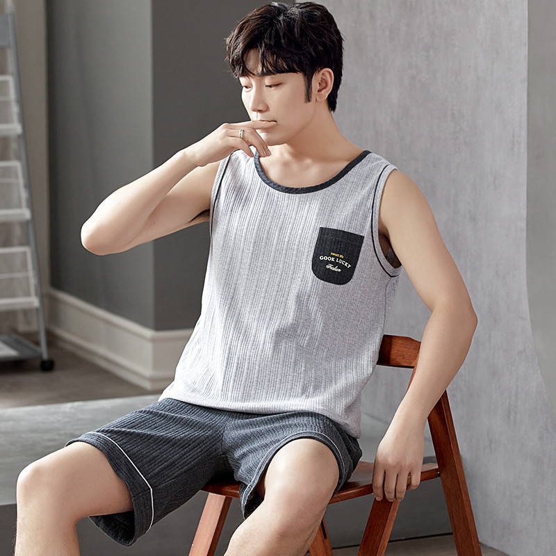 Vīriešu pidžamu komplekti L-XXXXL vasaras veste pidžamu komplekts rūtaini guļamveļa tīras kokvilnas pidžamas vīriešiem īsās augšas biksēs brīvajam laikam