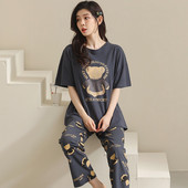 karikatūra garās bikses + ar īsām piedurknēm melni topi pidžamas komplekts kokvilnas naktsveļa big yards 4XL pidžamas sieviešu vasaras naktsveļa 2gab/komplekts