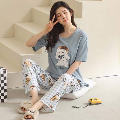 karikatūra garās bikses + ar īsām piedurknēm melni topi pidžamas komplekts kokvilnas naktsveļa big yards 4XL pidžamas sieviešu vasaras naktsveļa 2gab/komplekts