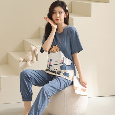 karikatūra garās bikses + ar īsām piedurknēm melni topi pidžamas komplekts kokvilnas naktsveļa big yards 4XL pidžamas sieviešu vasaras naktsveļa 2gab/komplekts