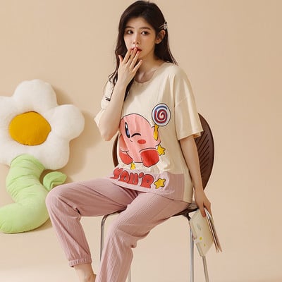 karikatūra garās bikses + ar īsām piedurknēm melni topi pidžamas komplekts kokvilnas naktsveļa big yards 4XL pidžamas sieviešu vasaras naktsveļa 2gab/komplekts