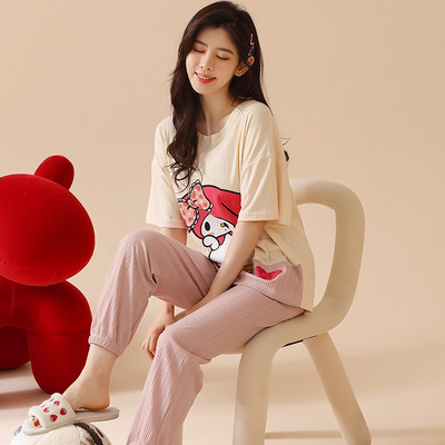 karikatūra garās bikses + ar īsām piedurknēm melni topi pidžamas komplekts kokvilnas naktsveļa big yards 4XL pidžamas sieviešu vasaras naktsveļa 2gab/komplekts