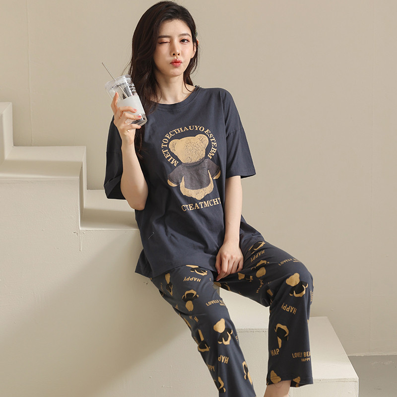 karikatūra garās bikses + ar īsām piedurknēm melni topi pidžamas komplekts kokvilnas naktsveļa big yards 4XL pidžamas sieviešu vasaras naktsveļa 2gab/komplekts