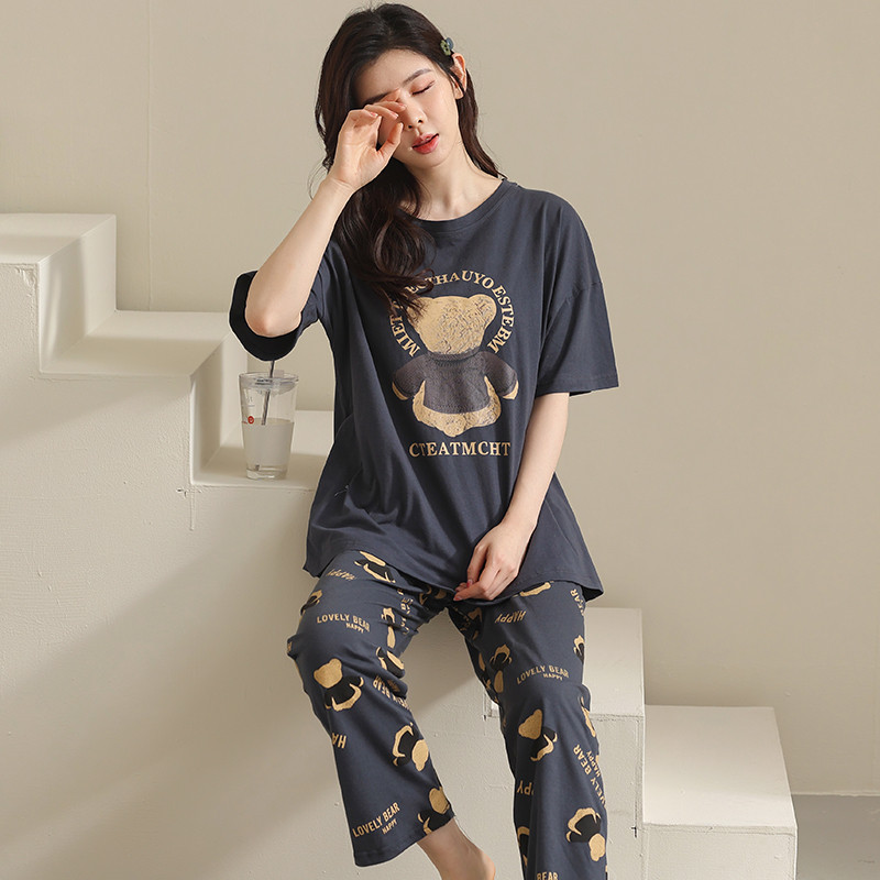 karikatūra garās bikses + ar īsām piedurknēm melni topi pidžamas komplekts kokvilnas naktsveļa big yards 4XL pidžamas sieviešu vasaras naktsveļa 2gab/komplekts